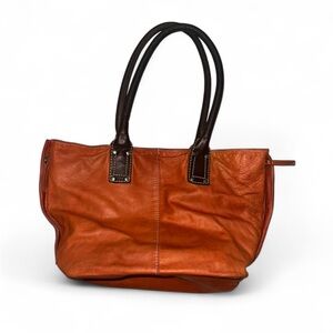 MARZIA Leather Shoulder‎ Bag Tote Made in Italy Double Handle Contrast Stitching